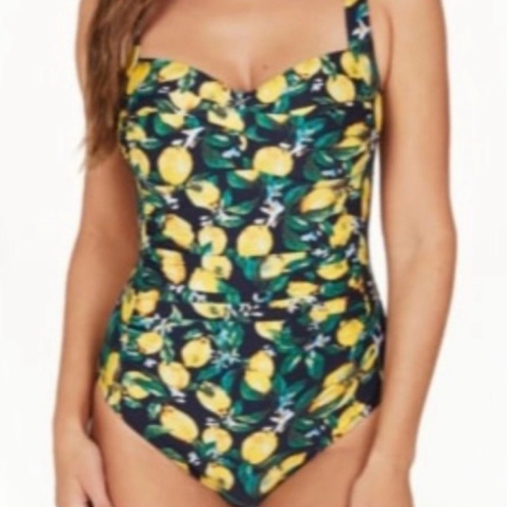 Vintage-Inspired Nip tuck Lemon Print 1pc tummy control Swimsuit  size 10